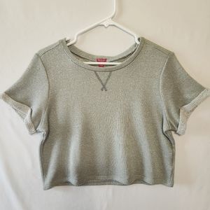 Guess Metallic Silver Knit Short Sleeve Tee
